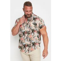 Size 5Xl Mens Blend Big & Tall Brown Tropical Print Short Sleeve Shirt Big & Tall