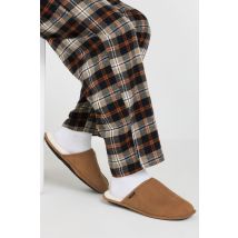 Size 10 Mens Farah Tan Brown Faux Fur Lined Mule Slippers Big & Tall