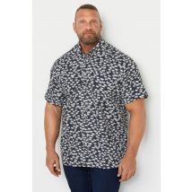 Size 5Xl Mens Espionage Big & Tall Navy Blue Palm Tree Print Shirt Big & Tall