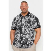 Size 2Xl Mens Jack & Jones Big & Tall Black Tropical Print Polo Tshirt Big & Tall