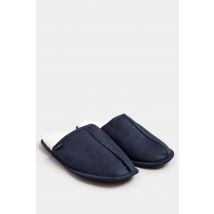 Size 12 Mens Farah Navy Blue Faux Fur Lined Mule Slippers Big & Tall