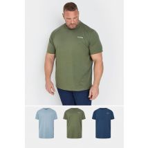 Firetrap Big & Tall 3 Pack Khaki Green & Blue Tshirts Size 5XL