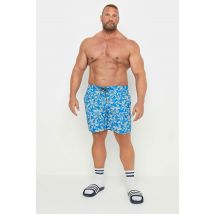 Size 4Xl Mens Blend Big & Tall Blue Leaf Print Swim Shorts Big & Tall