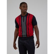 Short Sleeve Stripe Knitted Polo Shirt XS Red
