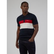 Navy Short Sleeve Knitted Chest Stripe Polo Shirt Small Navy