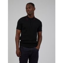 Short Sleeve Knitted Textured Polo Shirt Medium Black