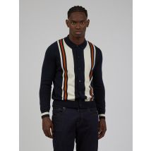 Long Sleeve Knitted Button Through Polo Shirt - Blue Medium Blue