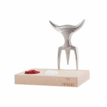 Fourchette à viande inox brossé Tridens + socle en hêtre - Couteaux du Chef - Couteaux du Chef