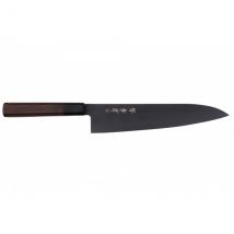 Couteau de chef 24cmCœur en acier VG10Revêtement en teflon60HRC : excellente rétention du tranchantFinition mat noir avec martelageMitre en corne de b
