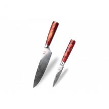 Set 2 couteaux Kutoyama manches Red Flame chef + office - Couteaux du Chef - Couteaux du Chef