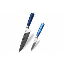 Set 2 couteaux Kutoyama manches Blue Wave chef + office - Couteaux du Chef - Couteaux du Chef