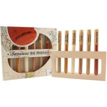 Coffret Saveurs américaines Le Monde en Tube - 6 épices + support en bois - Couteaux du Chef - Couteaux du Chef