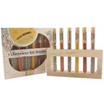 Coffret Saveurs indiennes Le Monde en Tube 6 épices et leur support en bois - Couteaux du Chef