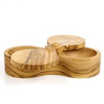 Boîte à sel double Bérard en bois d'olivier - Couteaux du Chef - Couteaux du Chef