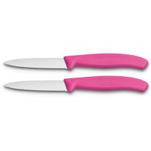 2 Couteaux d'office Victorinox roses lame à dents 8cm pointe milieu - Couteaux du Chef - Couteaux du Chef