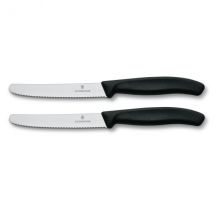 2 couteaux de table Victorinox noirs lames crantées 11cm bout rond - Couteaux du Chef - Couteaux du Chef