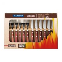 Coffret de 6 couteaux à steak + 6 fourchettes Tramontina Churrasco Spanish Style manche en polywood rouge - Couteaux du Chef - Couteaux du Chef