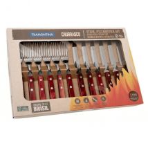 Coffret de 6 couteaux à steak lame crantée + 6 fourchettes Churrasco modèle 29899-219 Tramontina manche en polywood - Couteaux du Chef - Couteaux du C