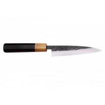 Couteau Yuzo Black japonais universel 13,5cm acier SLD brut martelé mitre olivier - Couteaux du Chef - Couteaux du Chef