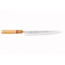 Couteau Yuzo SLD modèle sujihiki 27cm martelé olivier et redwood - Couteaux du Chef - Couteaux du Chef