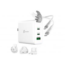 j5create power adapter - 3-port, GaN, with changeable AC plugs and USB-C cable - 2 x USB-C, USB - 65 Watt