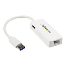 StarTech.com USB 3.0 to Gigabit Ethernet Adapter NIC w/ USB Port (White) - USB 3.0 NIC - 10/100/1000 Mbps USB 3.0 LAN Adapter (USB31000SPTW) - network adapter - USB 3.0 - Gigabit Ethernet