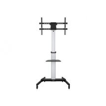 Manhattan TV & Monitor Mount, Trolley Stand, 1 screen, Screen Sizes: 37-86", -10 to 5° Tilt, 90° Rotation, Silver/Black, VESA 200x200 to 600x400mm, Max 50kg, Height adjustable 1200 to 1600mm, AV/Laptop shelf, Aluminium, LFD, Lifetime Warranty cart - for flat panel / AV System / notebook - black, silver