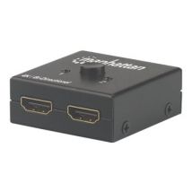 Manhattan HDMI Switch 2-Port, 4K@30Hz, Bi-Directional, Black, Displays output from x1 HDMI source to x2 HD displays (same output to both displays) or Connects x2 HDMI sources to x1 display, Manual Selection, No external power required, 3 Year Warranty - video splitter/switch - 2 ports