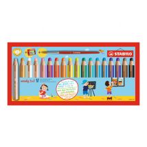 STABILO woody 3 in 1 - coloured pencil - black, red, blue, yellow, orange, brown, violet, pink, turquoise, silver, white, gold, leaf green, lilac, flesh, cyan blue, dark green, ultramarine blue (pack of 18)
