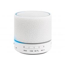 Manhattan LED Bluetooth Speaker (Clearance Pricing), Multicoloured, 5 hour Playback time, Range 10m, microSD card reader (32GB), Aux 3.5mm connector, Output 3W, USB-A charging cable included, 1200mAH battery, Bluetooth v5, White, Three Year Warranty, Boxed - speaker - for portable use - wireless