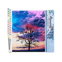 Peinture Par Numéro Figured'art - Arbre Et Couleurs Du Ciel - Kit De Loisir Créatif Diy Numéro D'Art Complet - 40x50cm Sans Châssis En Bois