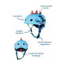 Casque De Vélo Et Trottinette Dinosaure 3d Avec Boucle Magnétique Et Lumière Led - Taille S - Micro
