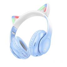 Casque Bluetooth Oreilles De Chat Lumineuses Ultra Mignon Avec Lecture Tf Et Aux Bleu Yonis - Yonis