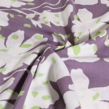 Tissu Viscose Grandes Fleurs Blanches Stylisées Sur Fond Parme - Au Mètre - Craftine