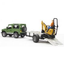Vehicule Land Rover + Remorque + Mini Pelle Jcb + Personnage - Bruder - 02593 - Bruder