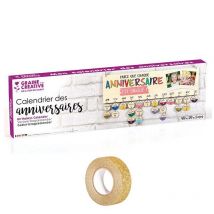 Calendrier Des Anniversaires Bois 40 X 12 Cm + Masking Tape Doré À Paillettes 5 M - Youdoit