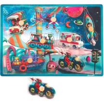 Puzzle En Bois Musical Space Motion 7 Pieces - Janod - Puzzle A Encastrer Avec Boutons - J07073 - Janod