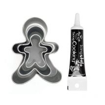3 Mini Emporte-pièces Inox Bonhomme En Pain D'Épices + Stylo De Glaçage Noir - Youdoit
