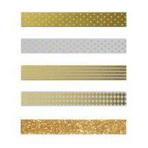 4 Masking Tapes Blancs & Dorés + 1 Masking Tape Doré À Paillettes - Youdoit