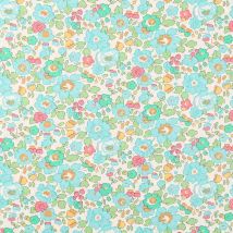 Tissu Fleuris Betsy Bleu Et Vert - Au Mètre - Craftine