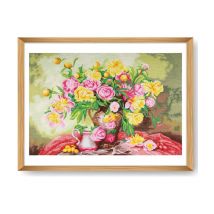 Kit De Point De Croix Roses 59x39 Cm - Trimits - Kit Broderie Extra-large Idéal Pour Les Passionnés Roses