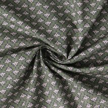 Tissu Popeline De Coton Cléa Fleurs Vintages Sur Fond Vert Olive - Au Mètre - Craftine