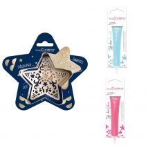 Kit Pour Biscuit En Relief Étoile + 2 Stylos Au Chocolat Bleu Pastel Et Fuchsia - Scrapcooking