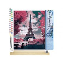 Peinture Par Numéro Figured'art - Tour Eiffel Au Printemps - Kit De Loisir Créatif Diy Numéro D'Art Complet - 40x50cm Toile Roulée + Châssis En Bois À