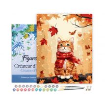 Peinture Par Numéro Figured'art Avec Cadre - Chat Douillet En Automne - Kit De Loisir Créatif Diy Numéro D'Art Complet - 40x50cm Toile Tendue Sur