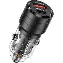 Usams Chargeur Voiture Ultra-rapide 95w Usb-c Pd 65w+usb-a Qc 30w Avec Parasurtenseur Noir Transparent