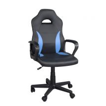Chaise Gamer Adolescent Hauteur Réglable, Siège Simili Cuir Bicolore, Pivotant 360°, Accoudoirs Rembourrés, Roulettes Wan (noir Bleu) - Kayelles
