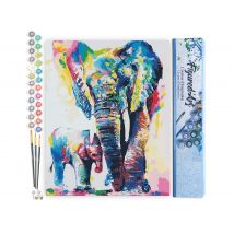 Peinture Par Numéro Figured'art - Eléphants Aquarelle - Kit De Loisir Créatif Diy Numéro D'Art Complet - 40x50cm Sans Châssis En Bois