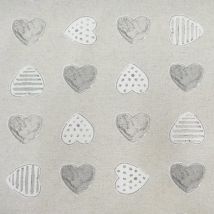 Tissu Enduit Anti Tâches Coeurs Chamade Gris - Au Mètre - Craftine