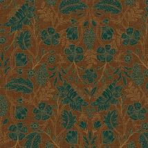 Tissu Toile Canvas Artemisia Fleurs Et Feuilles Vertes Sur Fond Brun - Au Mètre - Craftine